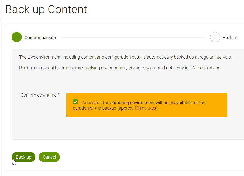 user interface confirm backup action