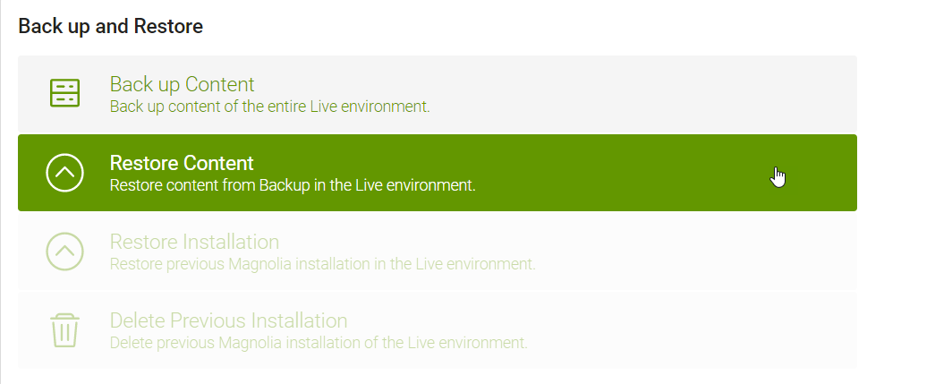 user interface restore environment